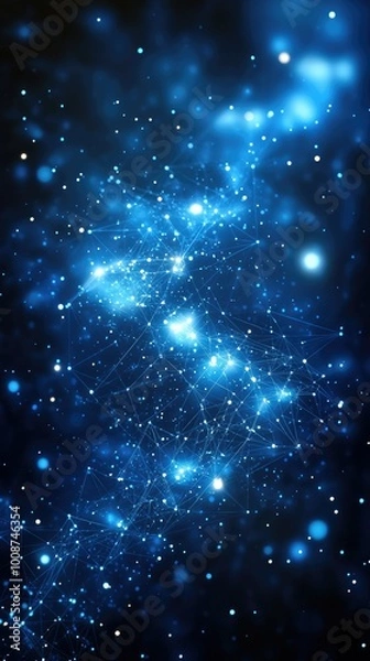 Obraz Abstract blue particles background with connecting dots and lines forming a network