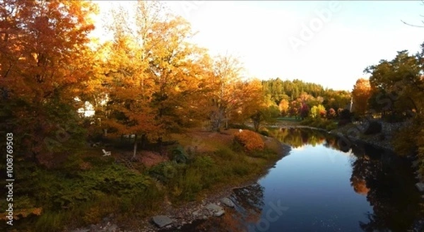 Fototapeta fall colors on the river, autumn trees reflected in water