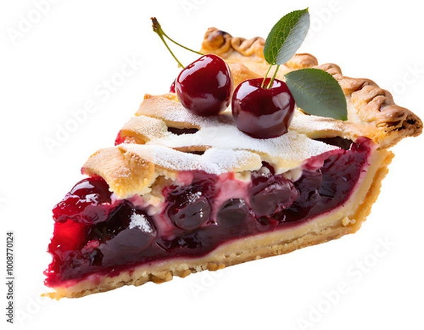 Fototapeta slice of cherry pie on a isolated on white backgroun. Generative AI.