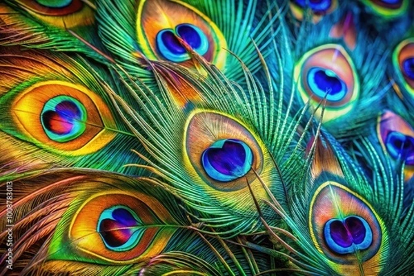 Fototapeta Vibrant Watercolor Peacock Feather Illustration with Intricate Details and Rich Colorful Patterns