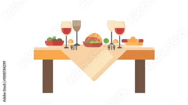 Fototapeta Flat Dinner Table Icon for Christmas, Festive Dining Experience, PNG File, Transparent Background.