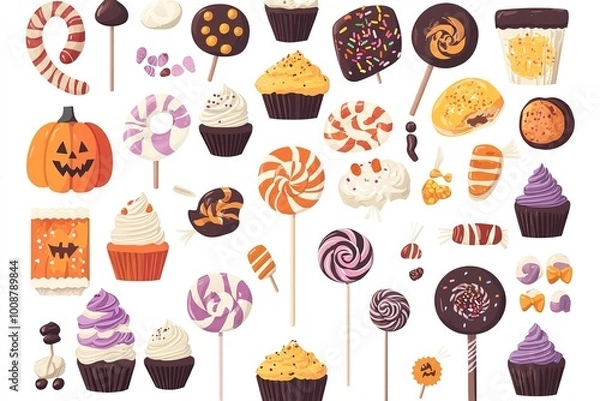 Obraz Seamless pattern of Halloween with candy elements in dark background.
