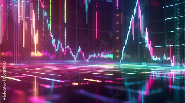 Obraz Generative AI, Graph Lines and Market Signs: Trading Room Dynamics