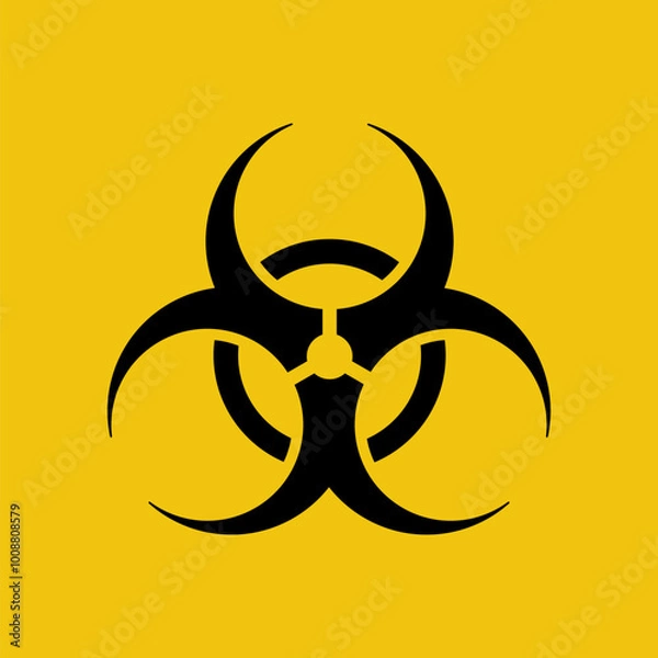 Fototapeta Biohazard icon. Caution biological hazard. Warning sign of virus on a yellow background. Black symbol biohazard. Vector illustration flat design.
