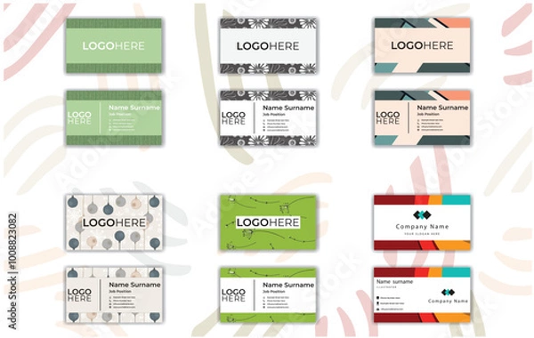 Obraz Print Business Card Set Template with Abstract Floral Design.