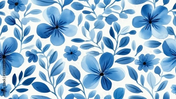 Obraz Blue floral pattern design on a white background.