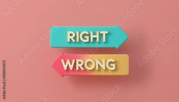 Obraz Conceptual representation of right and wrong with arrows on a colorful background, perfect for ethical discussions.