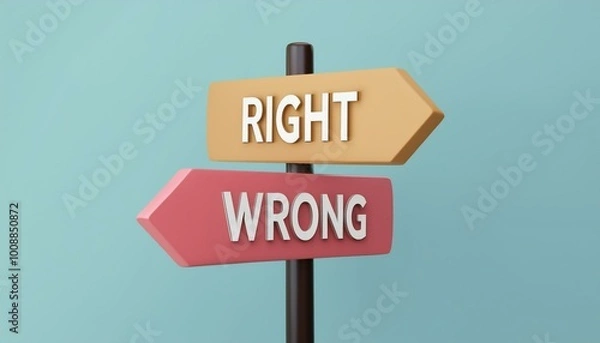 Obraz Signpost showing directions for right and wrong with a pastel background.
