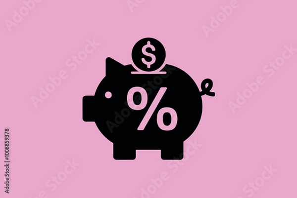 Obraz Piggy bank with percentage symbol on the front, business, finance and savings concept.