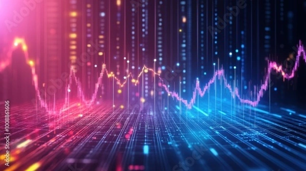 Fototapeta Abstract Digital Financial Stock Market Graph on Technology Background