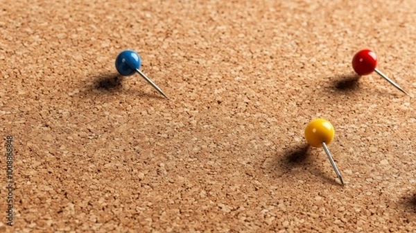 Fototapeta Colorful Push Pins on Corkboard Background