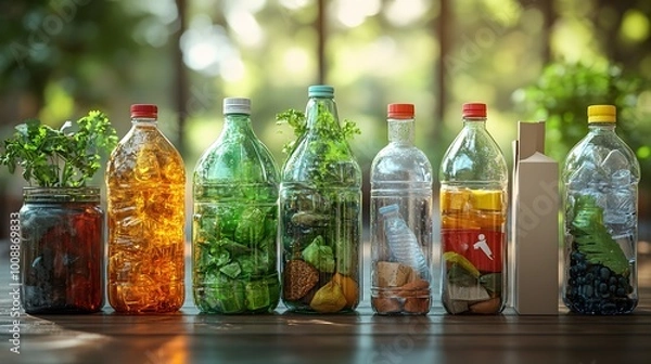 Obraz Colorful Bottles with Fresh Ingredients and Drinks