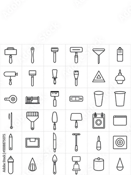 Fototapeta Black and white painting tools line icon