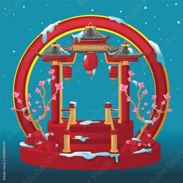 Obraz Chinese Gate Buildings Architectural Snow Vector