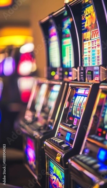 Fototapeta Blurred image, shallow depth of field. Las Vegas Casino games with colorful lighting effects.