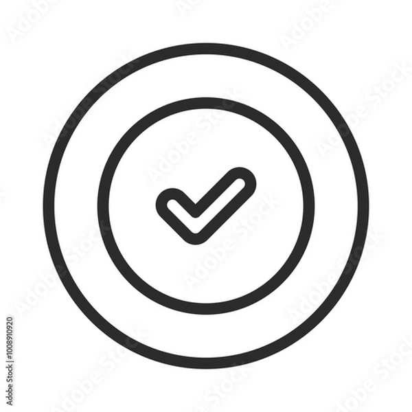 Fototapeta Check mark icon on round circle. Round convenient line icon.