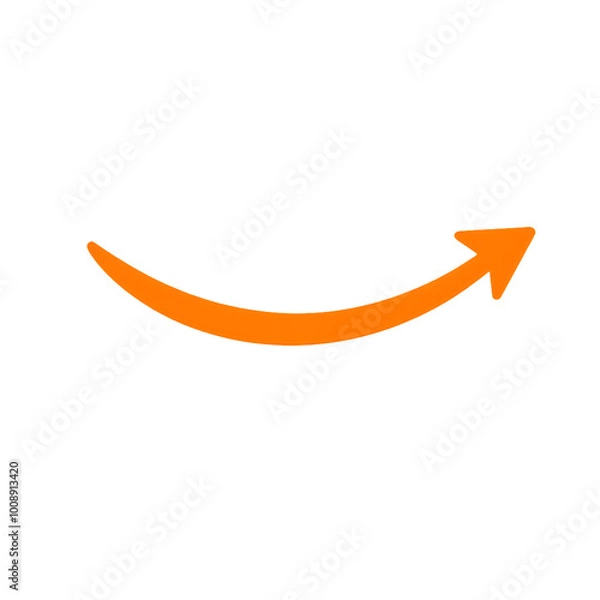 Fototapeta Long curved orange arrow pointing right, isolated on transparent background, Generative AI