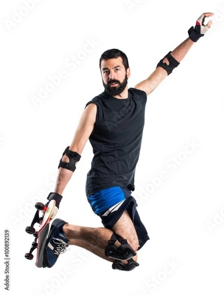 Fototapeta Man with skateboard jumping