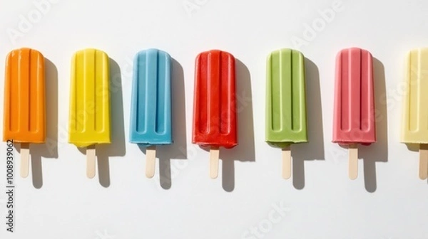 Fototapeta Boldly colored popsicle collection on a bright white surface