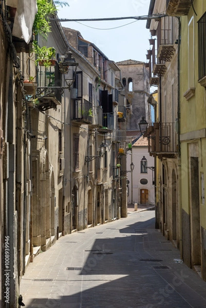 Fototapeta View of Corso Marcelli, the main street of the historic center of Isernia, Molise, Italy