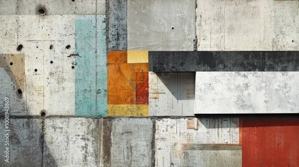 Fototapeta Abstract geometric concrete wall with colorful patches.