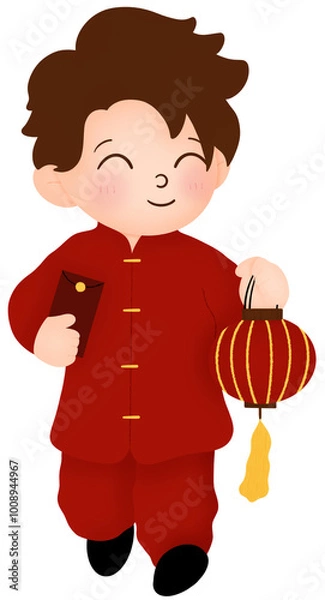Obraz Chinese boy holding a lantern 