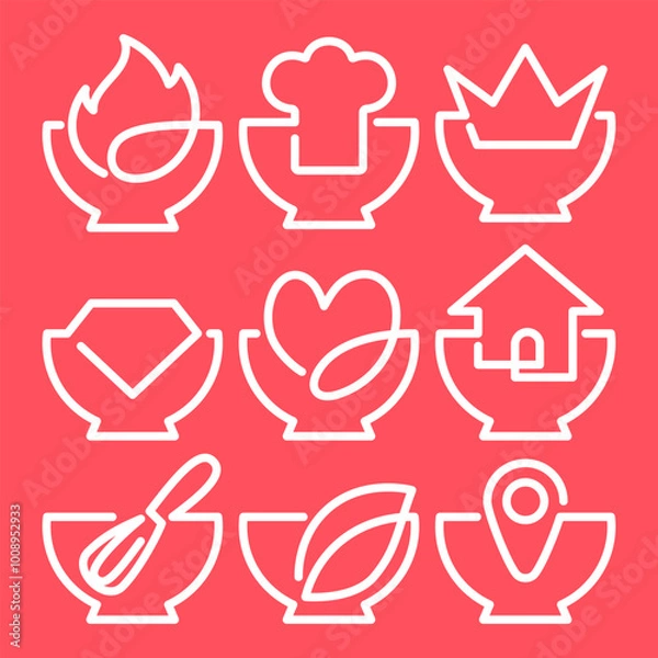 Obraz Set Bowl Logo Vector Design Element Collection. Editable Line. Adjustable Stroke Width.
