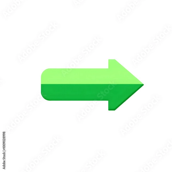 Fototapeta Bright green arrow pointing right with a rounded design, isolated on transparent background, Generative AI