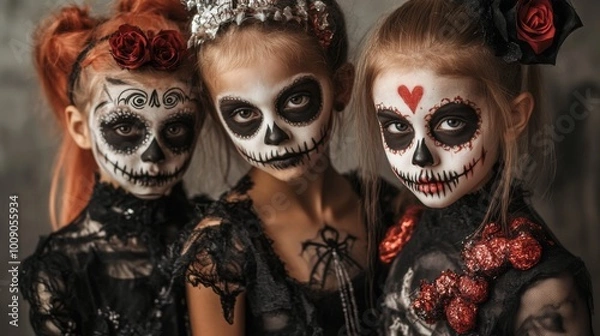 Fototapeta Day of the Dead - Sugar Skull Makeup and Costumes
