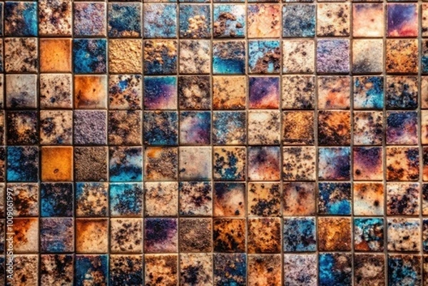 Fototapeta Colorful mosaic tiles creating a vibrant wall pattern.