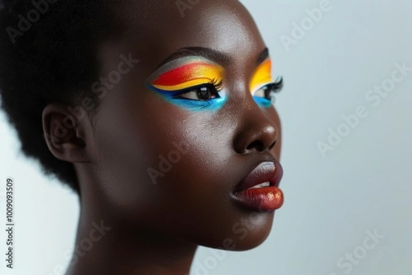 Fototapeta Vibrant Makeup Art on Model with Colorful Design