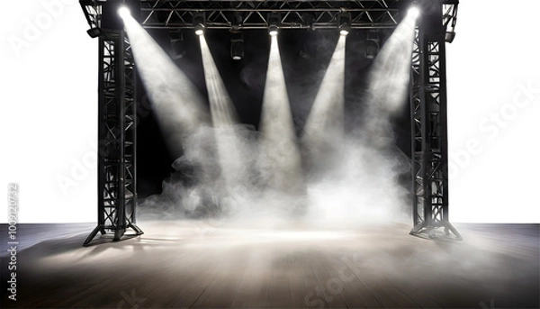 Obraz stage illuminated by spotlights with smoke effect. Generative AI.