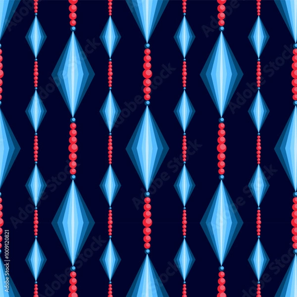 Fototapeta Seamless pattern with crystal and beads. vector. Cristmas ornament.