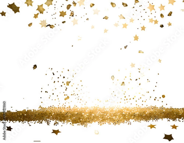 Obraz Star Sequin Confetti Frame. Gold Glitter. Falling Particles. Generative AI.