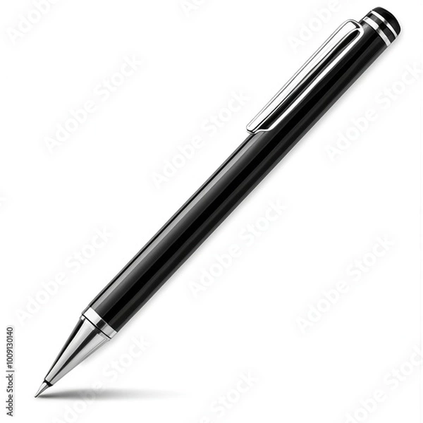 Fototapeta A sleek black pen with a chrome clip, designed for writing and note-taking.
