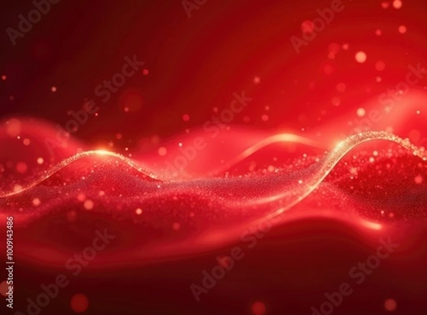 Fototapeta Abstract modern red waves background or backdrop with glow and bokeh