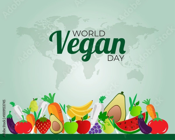 Fototapeta World Vegan Day. November 1. Template for background with banner, poster and card. Vector illustration.