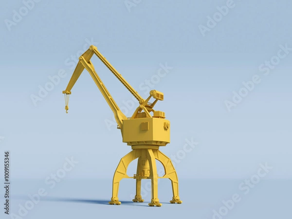 Fototapeta yellow port crane on a light blue background. 3D Rendering.