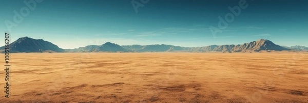 Fototapeta Endless Desert Plains, Vast flat sands extending to the horizon, a serene and barren landscape under a clear blue sky, inviting solitude and reflection