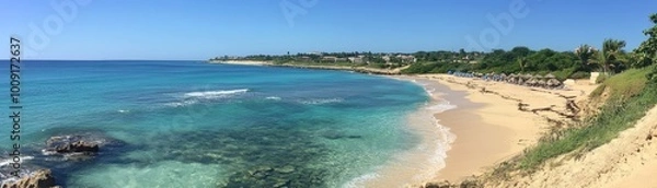 Obraz Tropical Beach Coastline with Crystal Clear Water and Sandy Shore