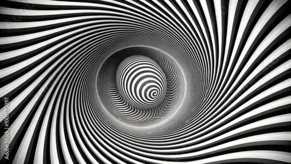 Fototapeta Monochrome Spiral Optical Illusion: Infinite Tunnel Effect