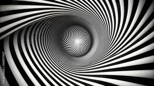 Fototapeta Monochrome Spiral Optical Illusion: Infinite Tunnel Effect