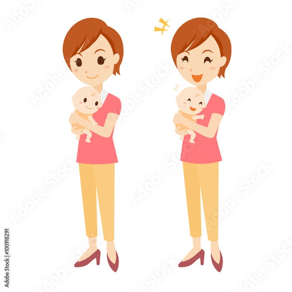 Fototapeta 子育て　女性　表情　全身　セット