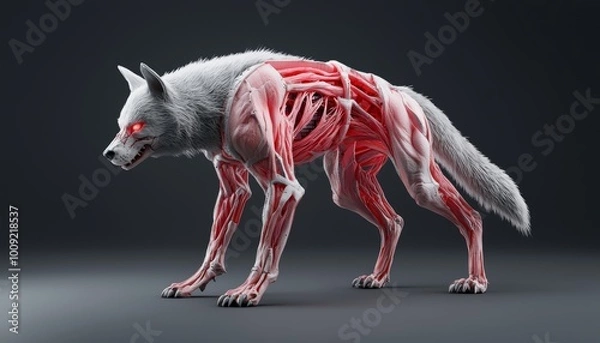 Fototapeta Video game boss design, where the final enemy is a genetically modified wolf with exposed muscle structure.