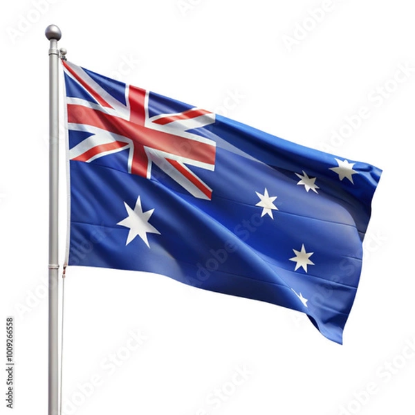 Fototapeta Australian national flag in simple wave design on a clean white background symbolizing patriotism and national pride.