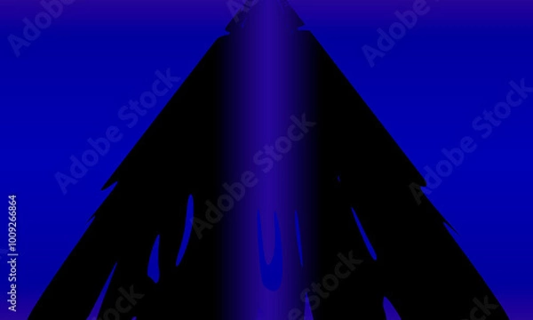 Fototapeta Fantasy graphic. Black background. Illusion of 3d distance dimension depth. Conceptual outer space scene. Blue background. Design element. Two black triangular shapes.