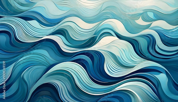 Obraz Abstract ocean waves in varying shades of blue with flowing lines creating a dynamic texture and movement