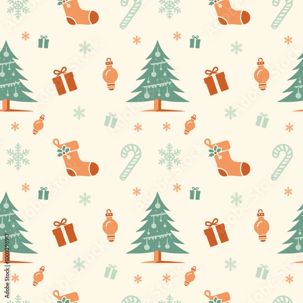 Fototapeta Seamless pattern with Christmas festive elements.