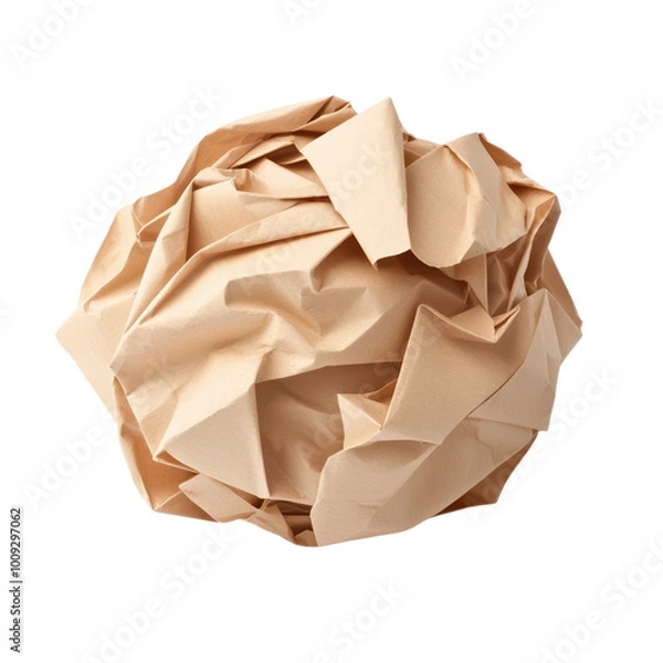 Fototapeta Crumpled beige paper ball on a transparent background