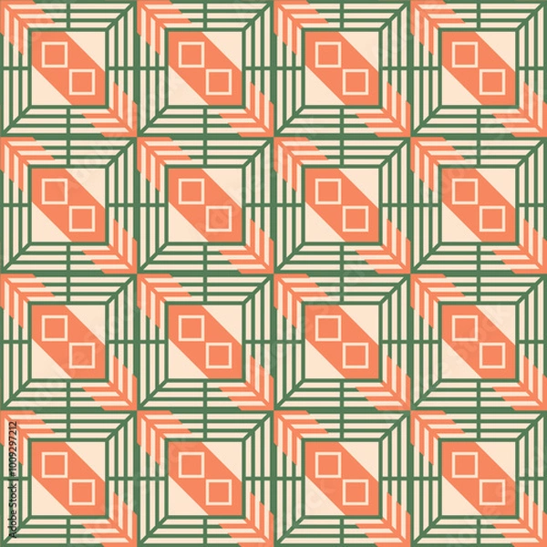 Fototapeta Orange and green geometric seamless pattern. Abstract geometric pattern. Geometric tile.